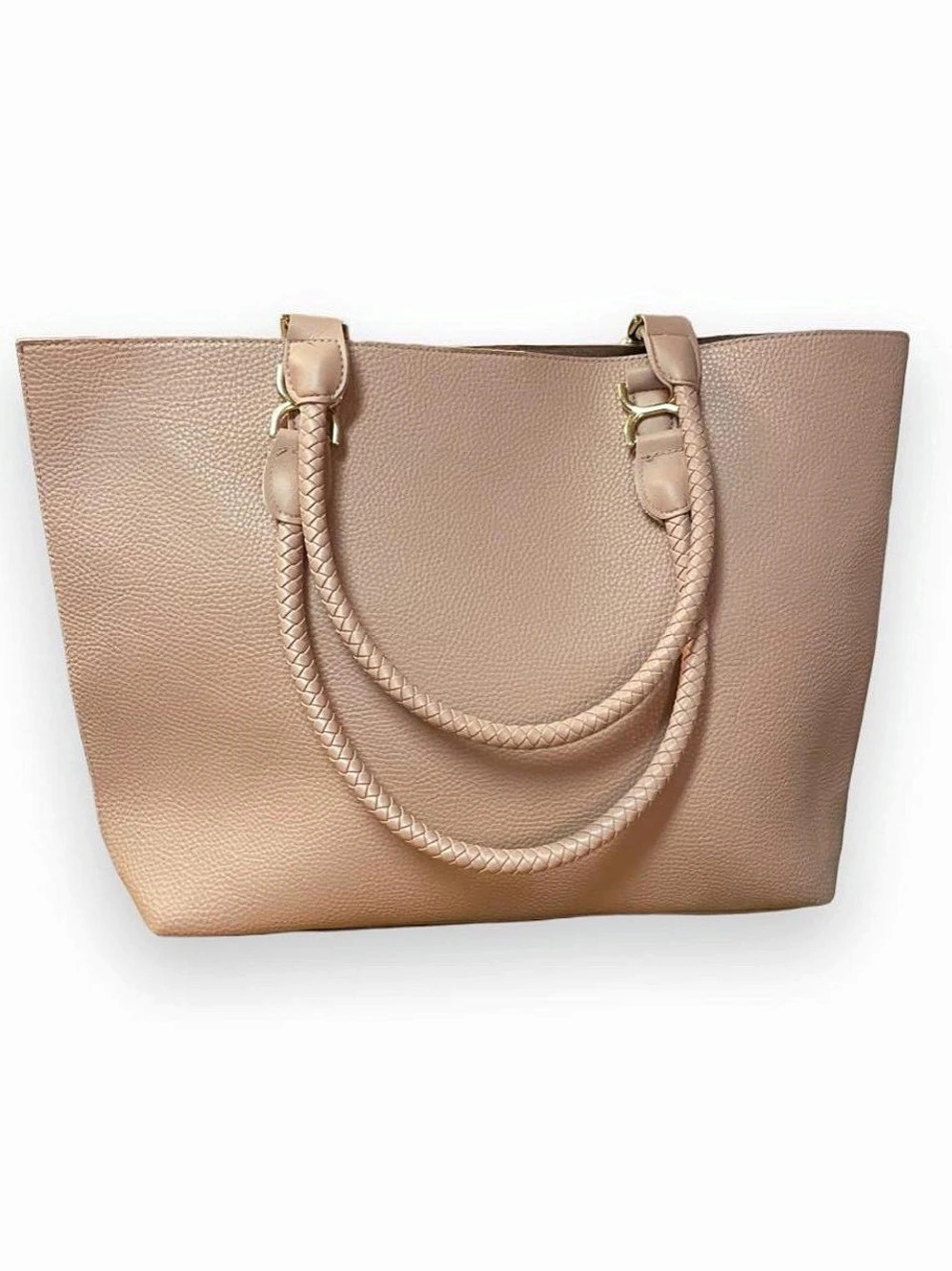 Tote Bag in pastel pink with braided shoulder handles